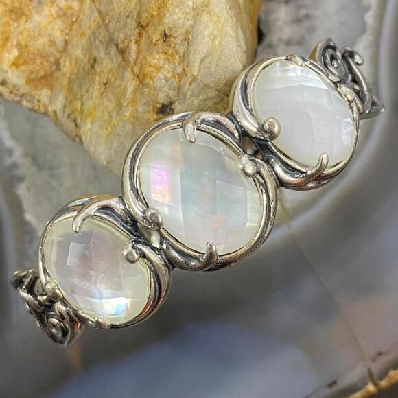 Carolyn Pollack Sterling Silver 3 Oval Faceted Mother of Pearl Doublet Bracelet